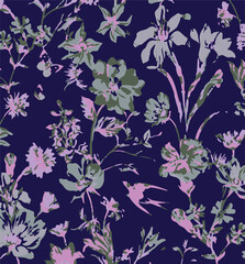 Floral seamless pattern with big flowers and Vector illustration.seamless floral watercolor pattern with garden pink, flowers roses, leaves, branches. Botanic tile, background.