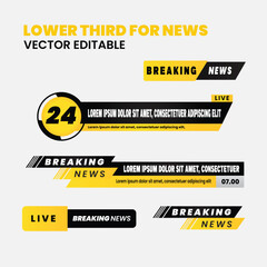 Lower third tv header, headline and news bars. Vector modern colorful black and yellow. video title or television news bar isolated template.