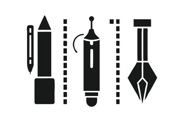 Stylish Black Drawing Tools Icons Vector Set for Artistic Creation and Design Projects