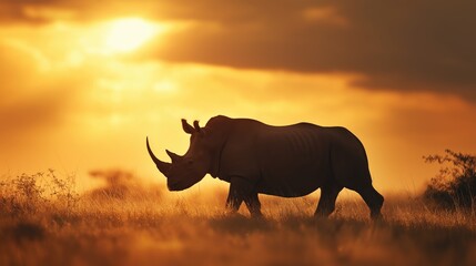 Fototapeta premium Majestic Rhino in Sunset Silhouette Scene