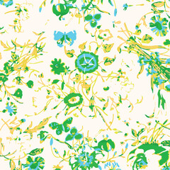 Floral seamless pattern with big flowers and Vector illustration.seamless floral watercolor pattern with garden pink, flowers roses, leaves, branches. Botanic tile, background.