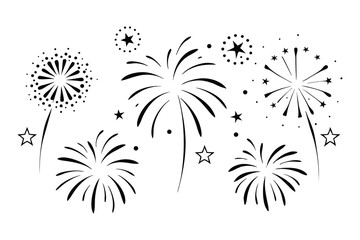 Elegant Black Fireworks Icons Vector Set for Celebration Events and Festive Design Projects
