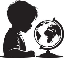 Child Looking at Globe vector illustration