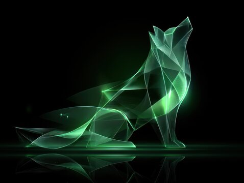 Abstract glowing green wolf silhouette