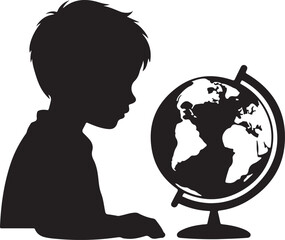 Child Looking at Globe vector illustration