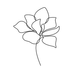 Hand drawn flower vector. Linear icon. Line continuous drawing. Floral design, botanical print, card, wall art poster, logo, sign, doodle, symbol. Abstract cartoon plant illustration
