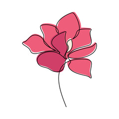 Hand drawn flower vector. Linear icon. Line continuous drawing. Floral design, botanical print, card, wall art poster, logo, sign, doodle, symbol. Abstract cartoon plant illustration