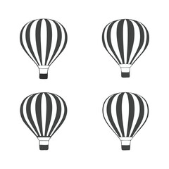 Obraz premium Stylish Black and White Hot Air Balloon Vector Silhouette Set for Travel and Adventure Design Projects