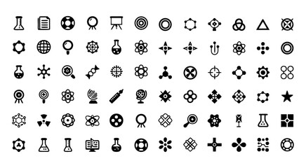 Science Line Icon Set – Thin Linear Vector Symbols of Laboratory Research, Scientists, Experiments, Equipment, Chemistry, Physics, and Biology Concepts for Infographics and Mobile Apps