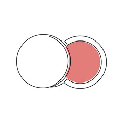 Hand drawn cosmetics vector. Makeup icon, open compact blush case, one line continuous drawing. Beauty product linear silhouette, minimal print, banner, card, poster, brochure, logo, sign, symbol.