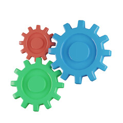 Team, technical support, gear 3d icon render illustration Isolated on Transparent Png Background	