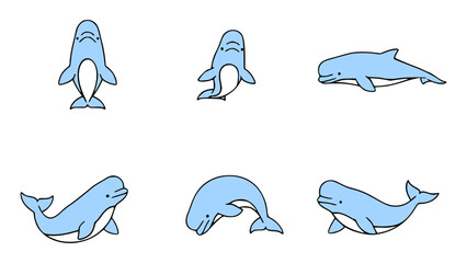 Obraz premium A collection of charming cartoon beluga whale showcasing diverse poses and expressions. Delightful for educational or playful content