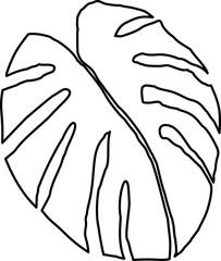 Minimalist monstera leaf in black line art with organic Matisse-style curves