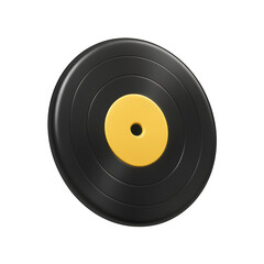 Vinyl Record: A high-angle, photorealistic shot of a black vinyl record with gold center label, evoking nostalgia.