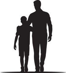 father and son holding hands and walking on white background silhouette vector