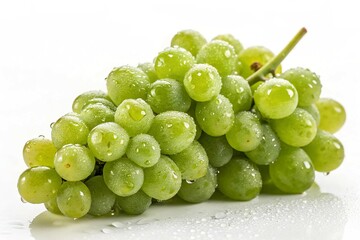 View of delicious green grapes on white background