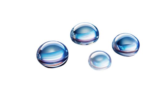 Macro Photography of Four Translucent Blue Water Droplets on Black Background A I Generated isolated on a transparent background