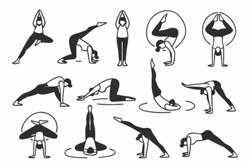  Yoga Pose Collection – Flat Vector Grid of 12 Asanas