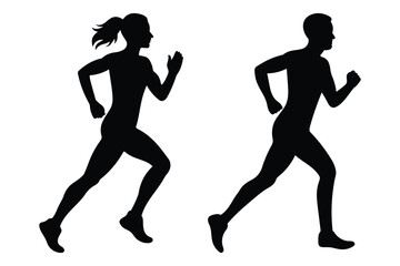 Running silhouette set. Running men and women side view of vector runner silhouette isolated on white background.