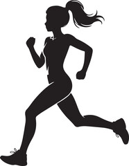 Athletic woman running fast. Vector silhouette illustration on white background 