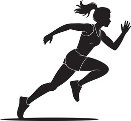 Athletic woman running fast. Vector silhouette illustration on white background 