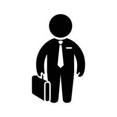 Businessman Icon: A simple yet effective black and white icon of a businessman, carrying a briefcase, perfect for websites, presentations, and marketing materials.