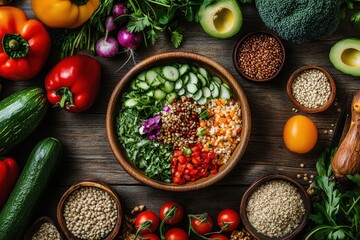 Fresh and Colorful Vegetables Arranged in a Bowl on Wooden Table