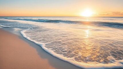 Serene Sunrise Over Tranquil Ocean Waves at Peaceful Beach Shore