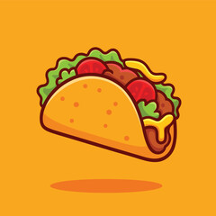 Crunchy Taco Cartoon Vector Icon Illustration Mexican Food Object Isolated Flat Vector
