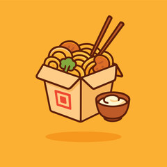 Chow Mein Noodles in Box Cartoon Vector Icon Illustration Chinese Food Object Isolated Flat Vector
