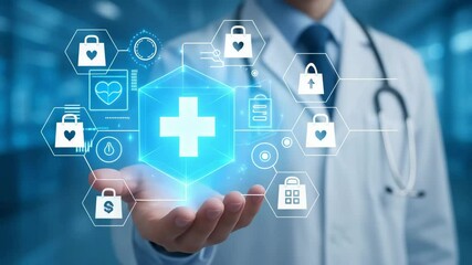 Digital Healthcare Interface in Doctor’s Hand – Futuristic Medical Technology and Innovation Concept - Powered by Adobe