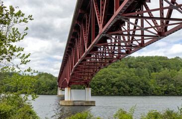 scenic steel metal bridge road crossing over old croton aqueduct in upstate new york (nyc city...