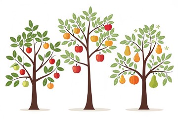 Obraz premium Fruit Trees flat style vector illustration concepts on white background