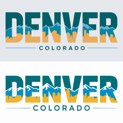 Denver Colorado Cityscape Text Logo, Mountains & Buildings, vector illustration