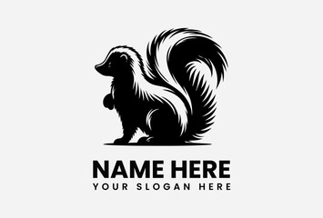 A stylized black and white skunk logo with a curled tail, standing upright.