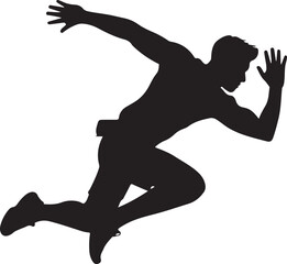 Silhouette of male parkour athlete in action. Silhouette of young man doing parkour jump.