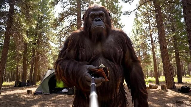 Bigfoot Vlogs Into Cellphone Camera
