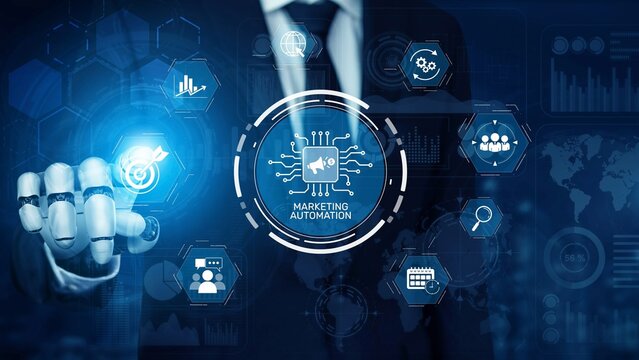 Marketing automation diagram showcase AI-driven campaign workflow, highlight marketing automation, data-driven strategy, marketing automation tools, and market automation process in business. Muxer