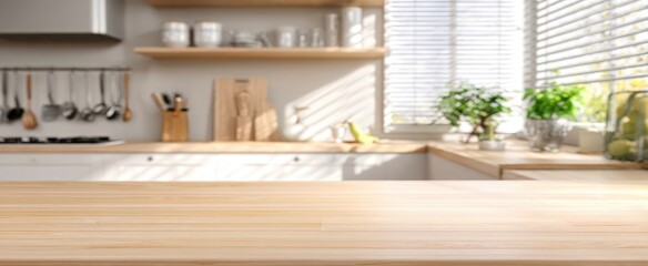 The modern kitchen countertop bathed in natural sunlight with elegant decor.