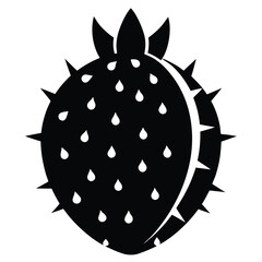 Black Spiky Fruit Silhouette with Dotted Pattern and Leafy Top Design