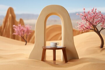 Beige Minimalist Desert Arch with Small Table.