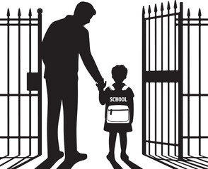 Parent Dropping Off Kid at School Gate vector illustration
