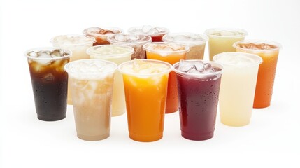 Variety of Refreshing Cold Beverages in Clear Plastic Cups