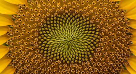 Detailed view of a sunflower seed head.
