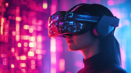 Woman Experiencing Virtual Reality Technology with Bright Colors