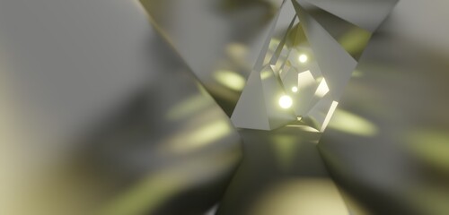 Futuristic architecture background empty geometric interior with glowing lamps in dark tunnel 3d render
