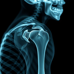 Anatomical visualization of the human shoulder joint through a detailed X-ray scan, illustrating the complex skeletal structure for medical examination
