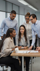 Modern Office Team Collaborating in Bright Space with Natural Light