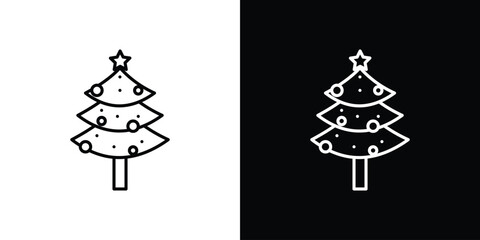 Tree christmas icon design. simple stroke line vector icon set
