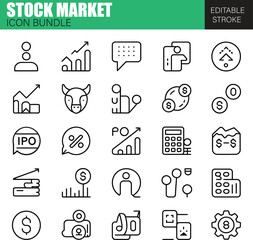 Stock Market Icons Set – Flat Vector Finance Collection